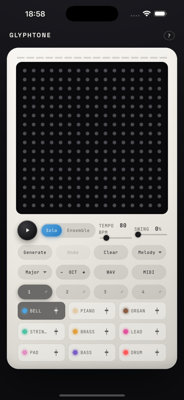 GLYPHTONE app screen